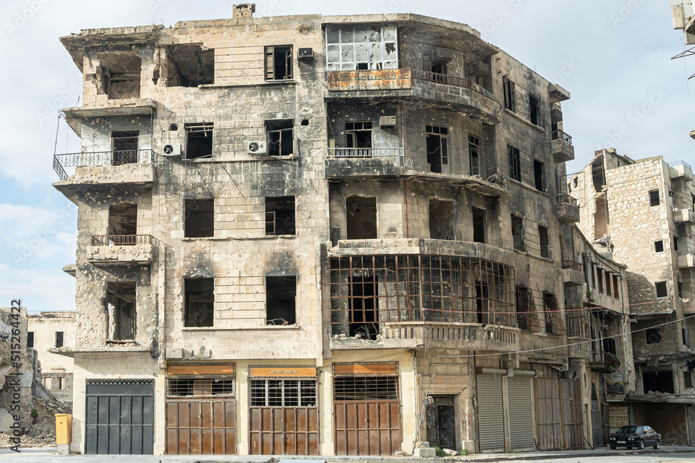 City of Aleppo and destroyed building in Syria City of Aleppo and destroyed building in Syria