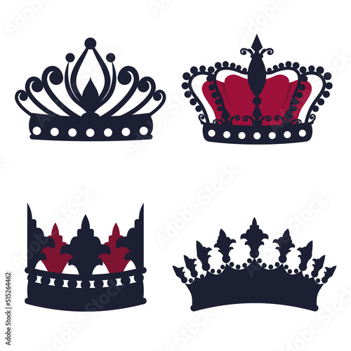  Set of crowns. Collection of vintage royal crowns icons isolated on white background. Template for vip card, luxury design, premium. Vector illustration