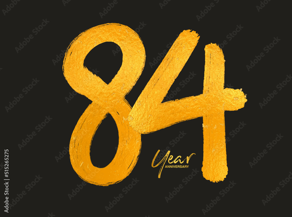Gold 84 Years Anniversary Celebration Vector Template, 84 Years logo ...