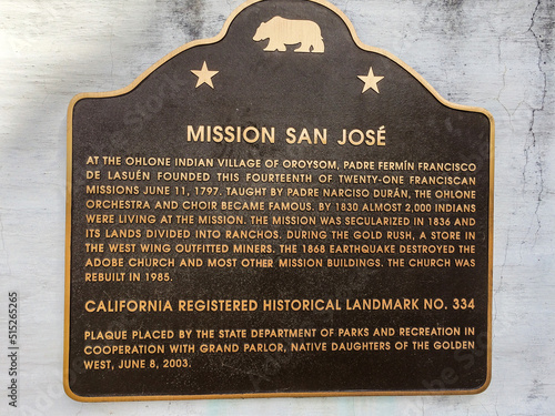 Mission San Jose, California Plaque photo