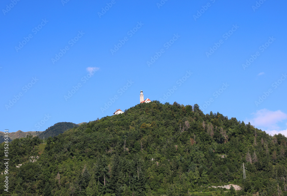above the hill is the church of San Pietro in the region called CARNIA in northern Italy above the hill is the church of San Pietro in the region called CARNIA in northern Italy