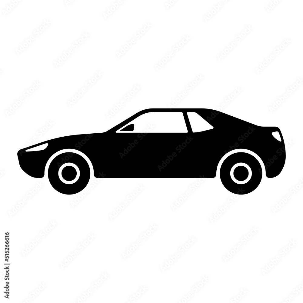 Car icon. Sports racing vehicles. Race. Black silhouette. Side view. Vector simple flat graphic illustration. Isolated object on a white background. Isolate.
