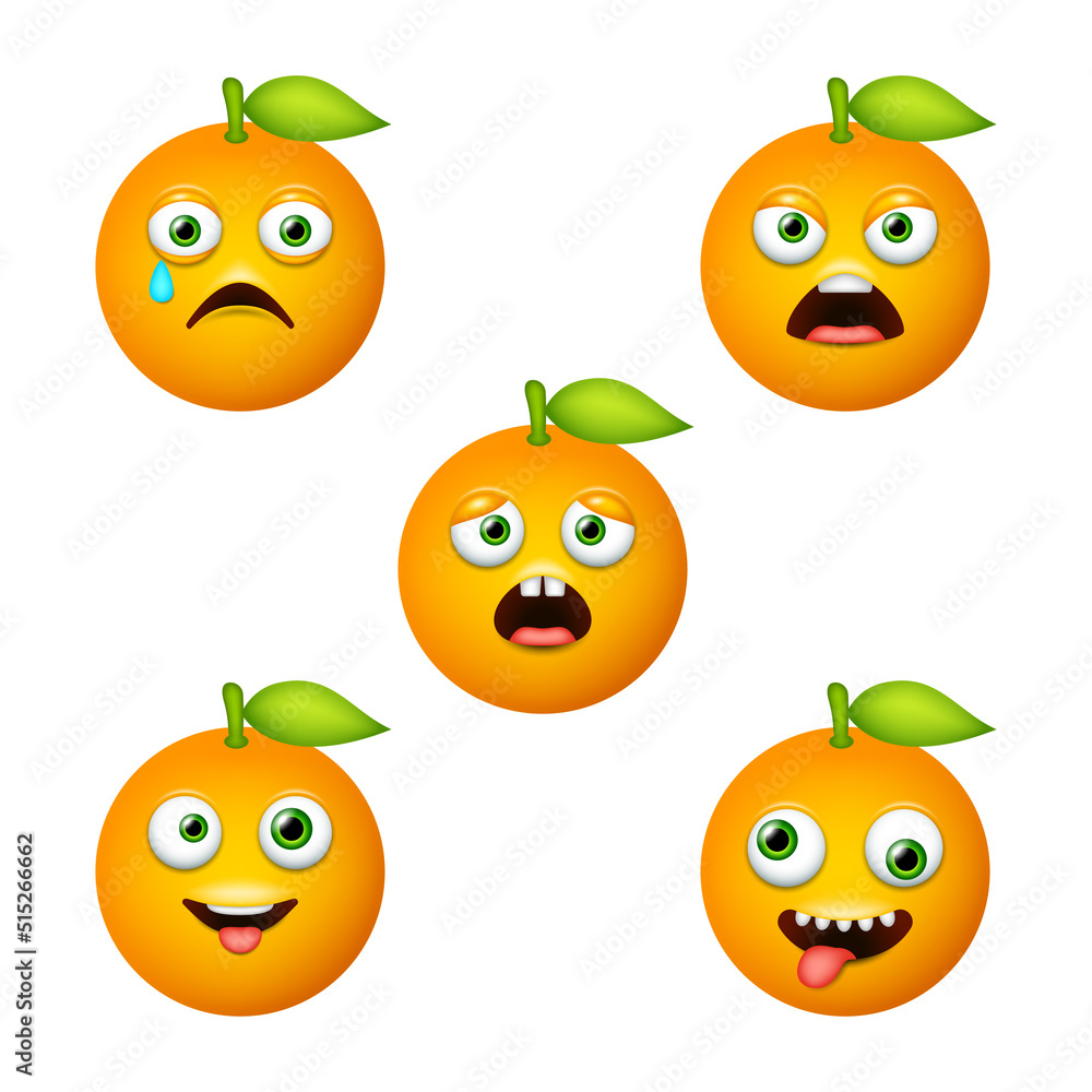 Emoticon of cute Orange. Isolated vector set Emoticon of cute Orange. Isolated vector set