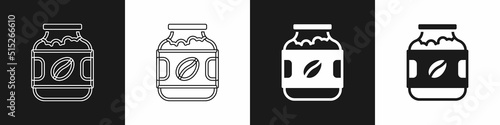 Set Coffee jar bottle icon isolated on black and white background. Vector