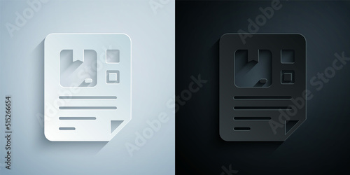 Paper cut Waybill icon isolated on grey and black background. Paper art style. Vector