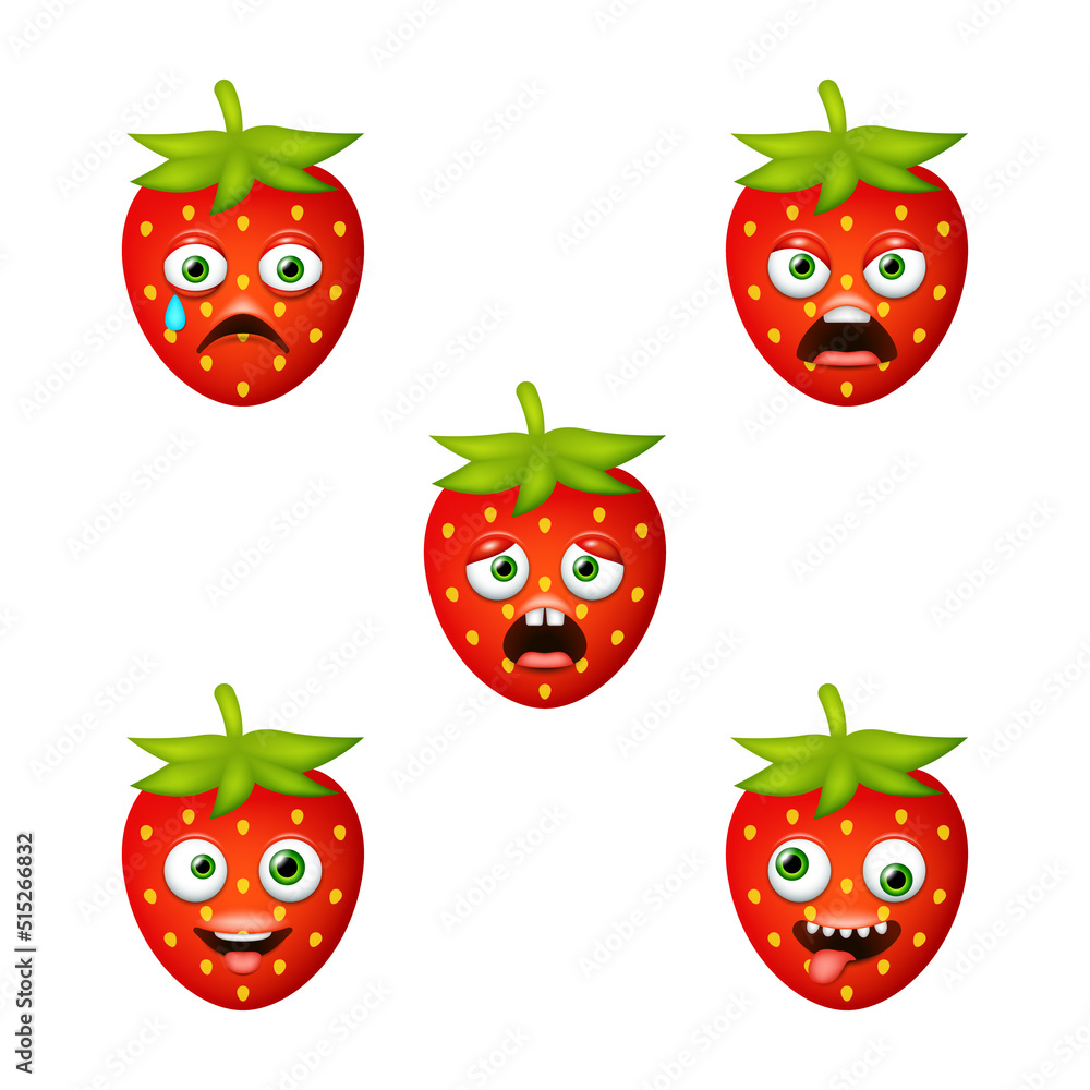 Emoticon of cute Strawberry. Isolated vector set Emoticon of cute Strawberry. Isolated vector set