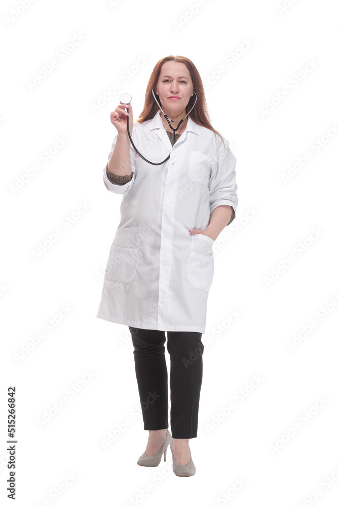qualified female doctor with a stethoscope in her hand. qualified female doctor with a stethoscope in her hand.