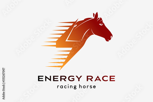 Racehorse logo design or racing horse, horse silhouette combined with electric icon