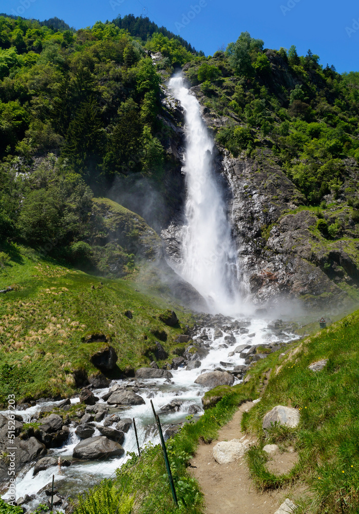 	breathtaking Parcines waterfall in the Italian Alps of the Parcines region in South Tyrol (Rabland or Rabla, Merano, South Tyrol, Italy)	
