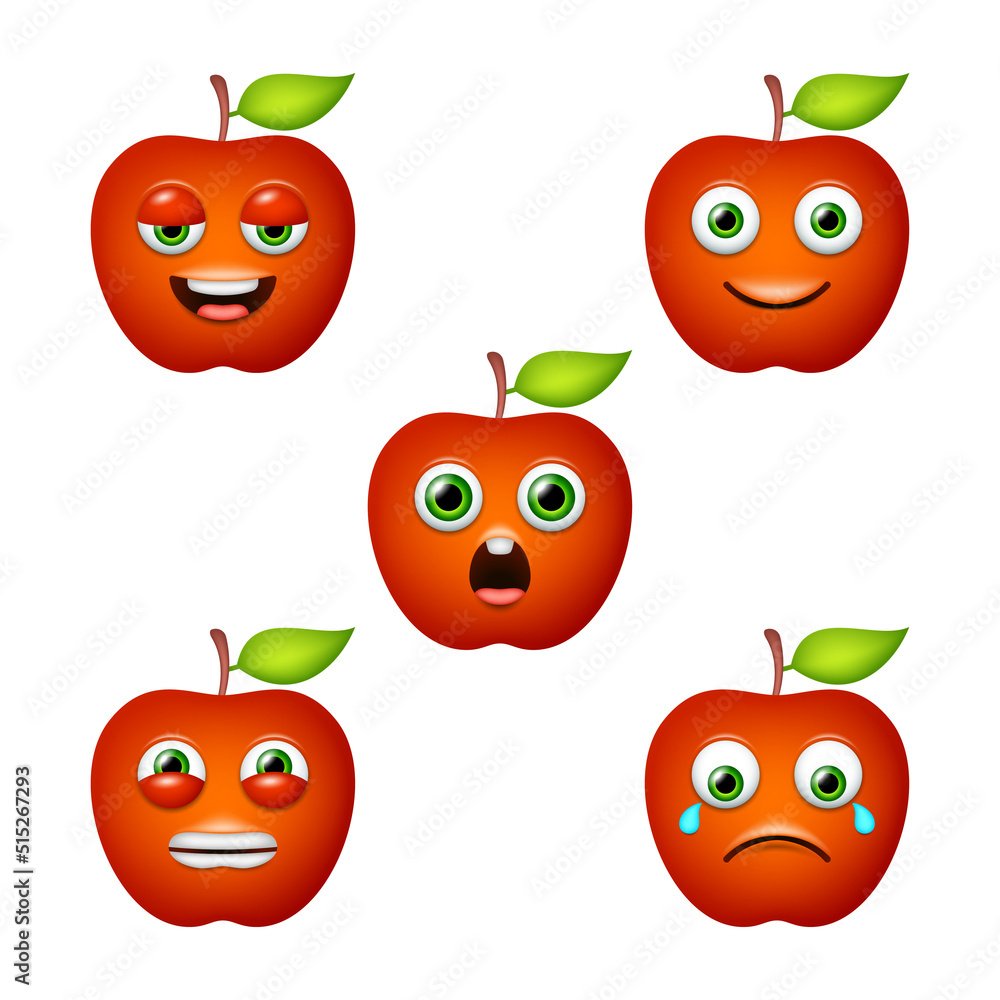 Emoticon of cute Apple. Isolated vector set Emoticon of cute Apple. Isolated vector set