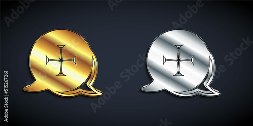 Gold and silver Crusade icon isolated on black background. Long shadow style. Vector