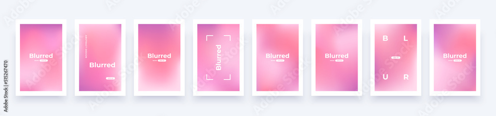 Gradient background set. Soft color. Bright colorful colors. Simple modern screen design. Purple, pink and red colors. Vibrant style template. Vector illustration.