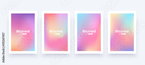 Gradient background set. Soft color. Bright colorful colors. Simple modern screen design. Sunset and sunrise sky colors. Blue, purple, orange, pink, yellow. Vibrant style template. Vector illustration