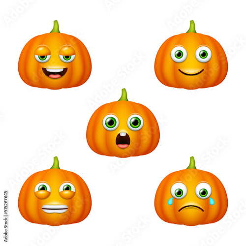 Emoticon of cute Pumpkin. Isolated vector set
