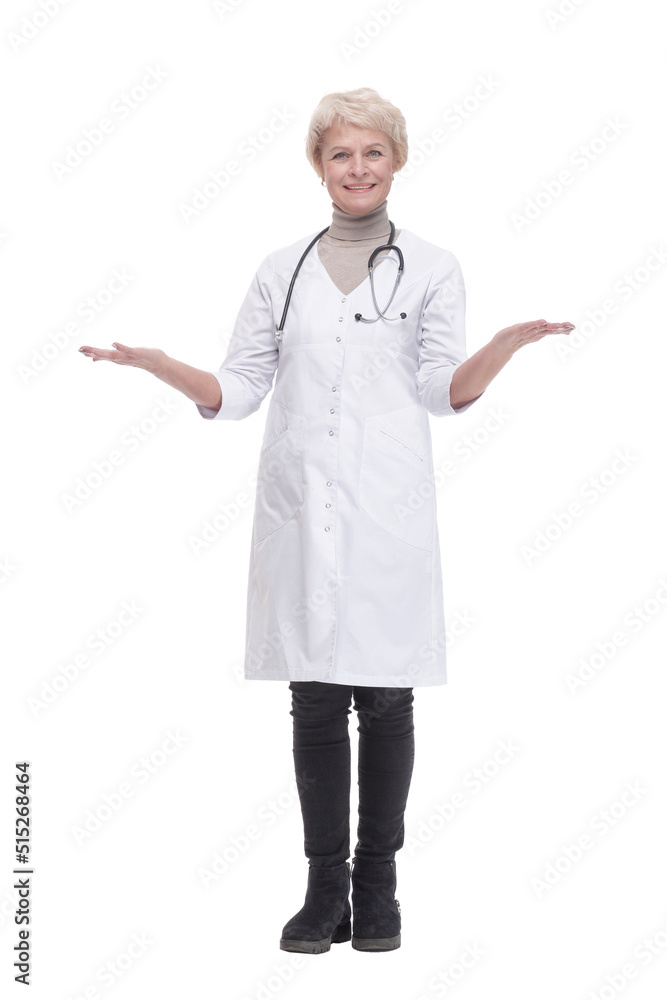 responsible female doctor with a stethoscope. isolated on a white responsible female doctor with a stethoscope. isolated on a white