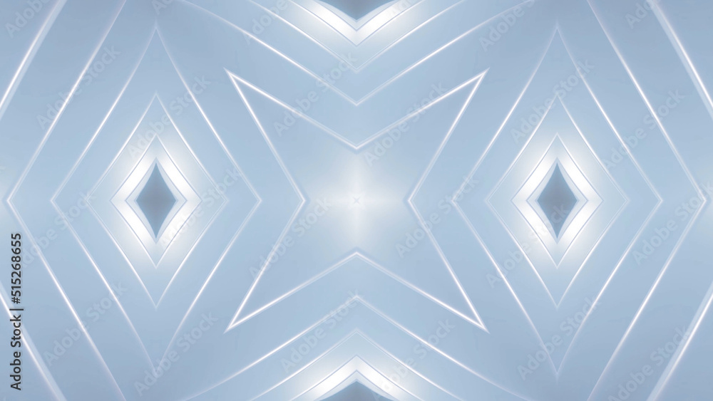 Fototapeta premium 3d render. Abstract pattern. Pearl material. Kaleidoscope effect with symmetrical structure with round thing like rings or circles twisting in concentric structure. 3D stylish abstract white bg.