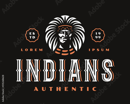 American Indian modern logo, emblem design template. Native american vector illustration.