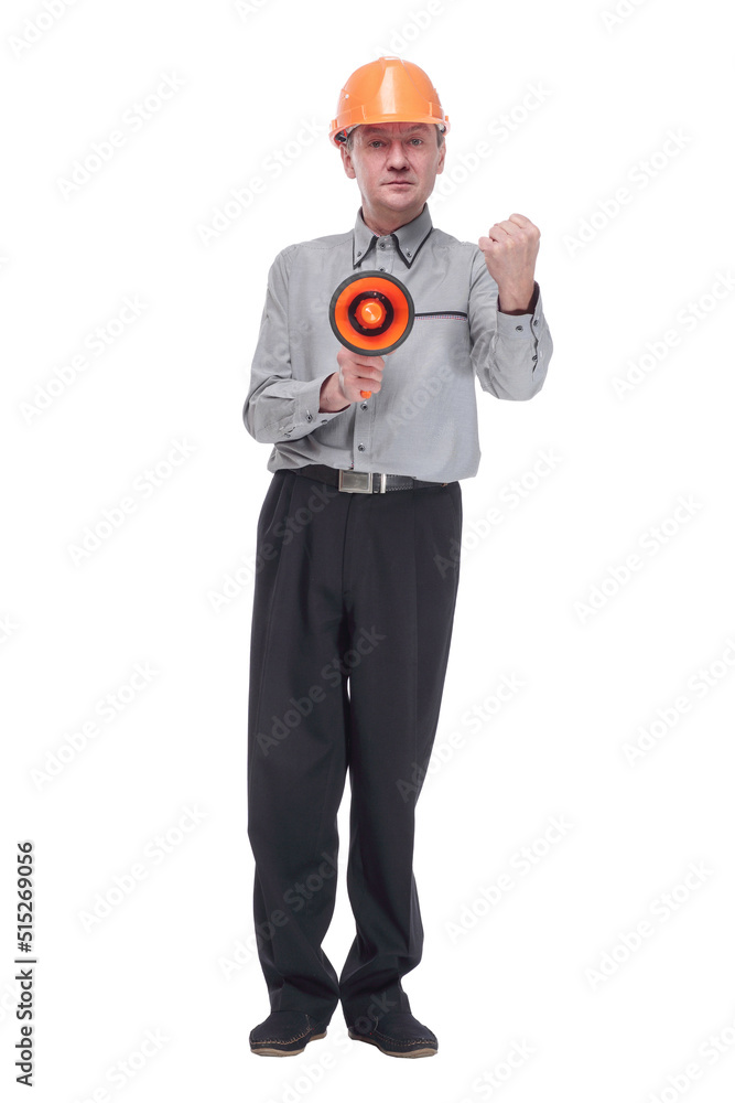 architect making an ad through a megaphone . architect making an ad through a megaphone .