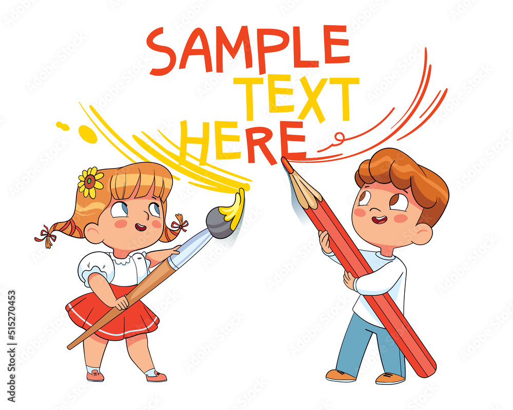 Girl and Boy write big text on the wall. Colorful cartoon characters. Funny  vector illustration. Isolated on white background Stock Vector | Adobe Stock
