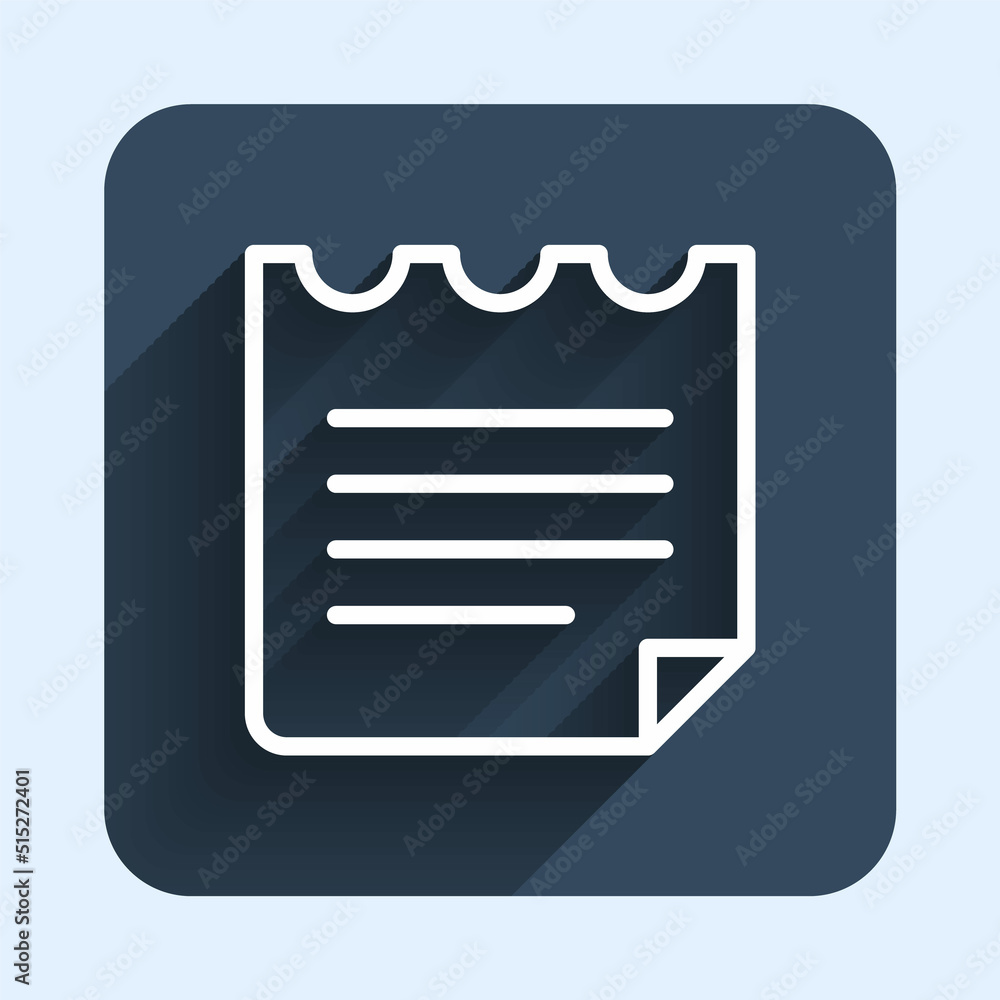 White line Notebook icon isolated with long shadow background. Spiral notepad icon. School notebook. Writing pad. Diary for school. Blue square button. Vector White line Notebook icon isolated with long shadow background. Spiral notepad icon. School notebook. Writing pad. Diary for school. Blue square button. Vector