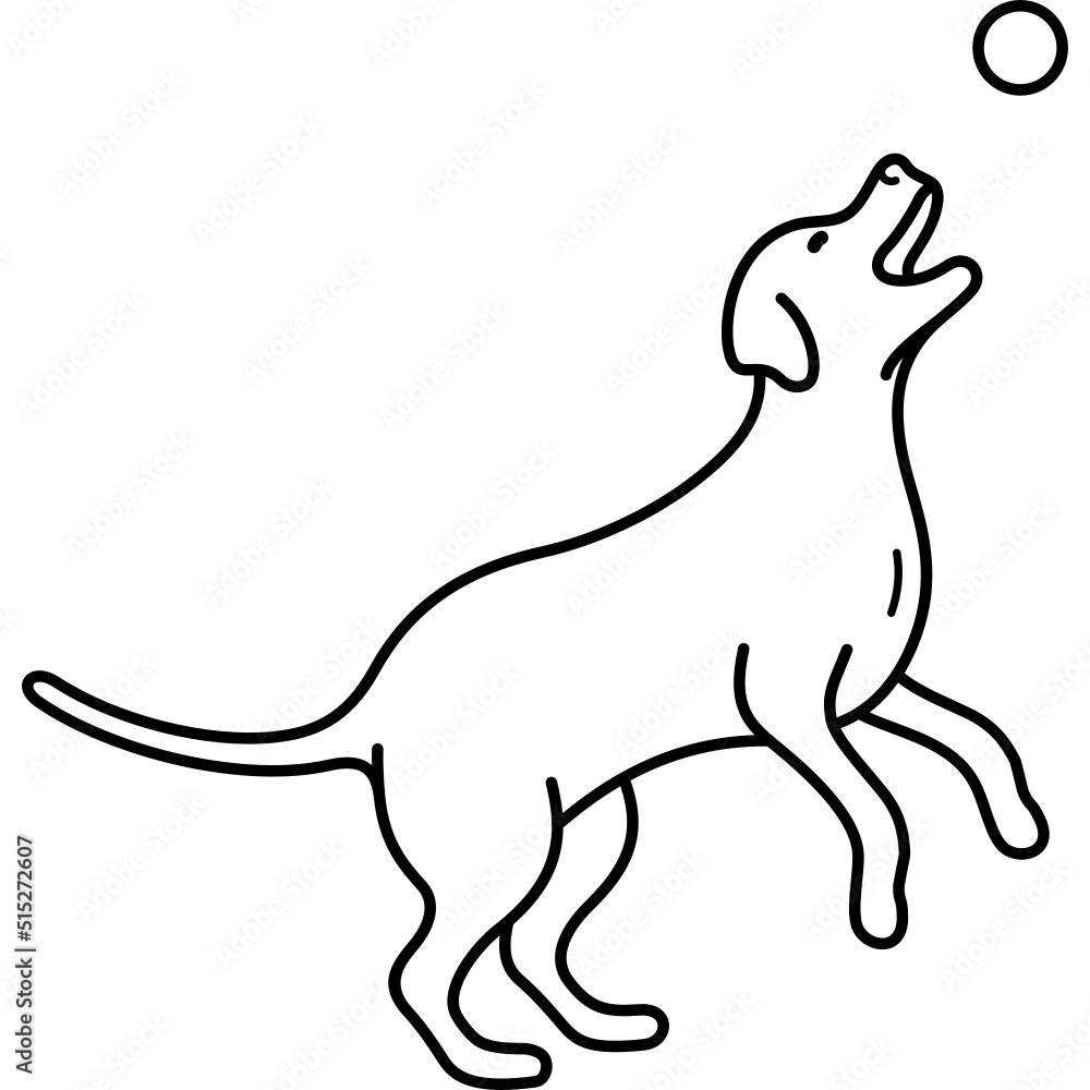 Dog playing with a ball. Vector outline illustration.