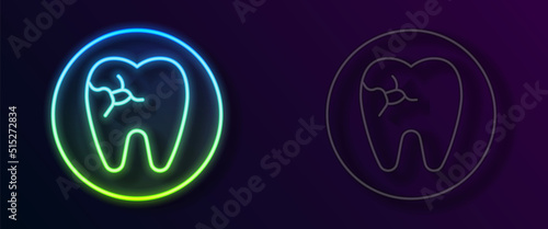 Glowing neon line Tooth with caries icon isolated on black background. Tooth decay. Vector