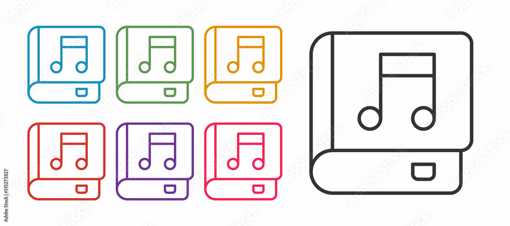 Set line Audio book icon isolated on white background. Musical note with book. Audio guide sign. Online learning concept. Set icons colorful. Vector Set line Audio book icon isolated on white background. Musical note with book. Audio guide sign. Online learning concept. Set icons colorful. Vector