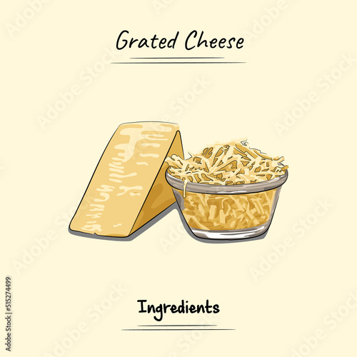 Grated Cheese Illustration Sketch And Vector Style. Good to use for restaurant menu, Recipe book and food ingredients concept.