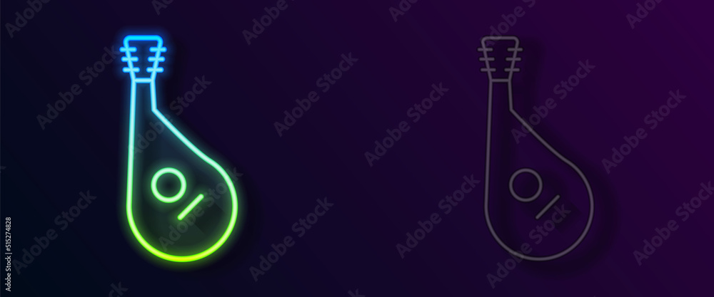 Glowing neon line Ukrainian traditional musical instrument bandura icon isolated on black background. Vector Glowing neon line Ukrainian traditional musical instrument bandura icon isolated on black background. Vector