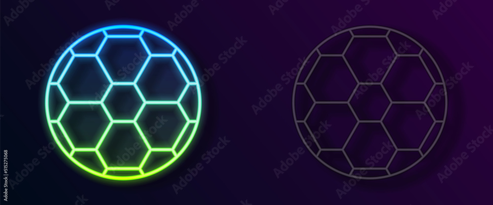 Obraz premium Glowing neon line Soccer football ball icon isolated on black background. Sport equipment. Vector