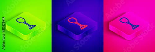 Isometric line Punching bag icon isolated on green, blue and pink background. Square button. Vector