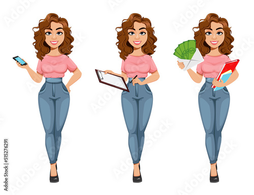 Wallpaper Mural Beautiful business woman, set of three poses Torontodigital.ca