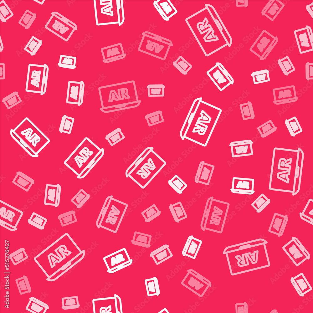 White line Augmented reality AR icon isolated seamless pattern on red background. Virtual futuristic wearable devices. Vector White line Augmented reality AR icon isolated seamless pattern on red background. Virtual futuristic wearable devices. Vector