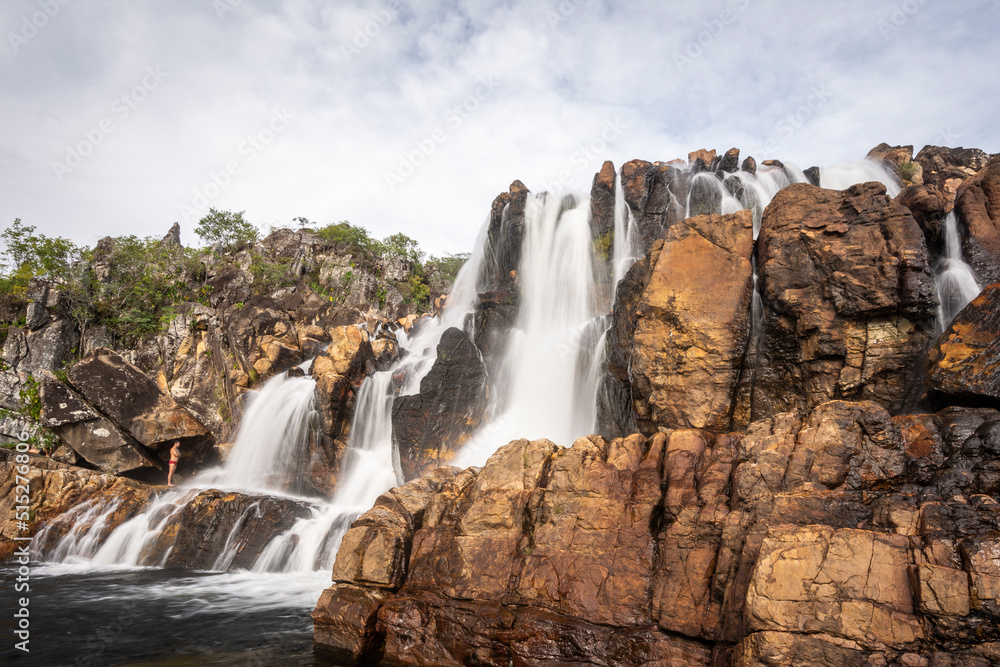 Beautiful view to wild and rocky cerrado waterfall Beautiful view to wild and rocky cerrado waterfall