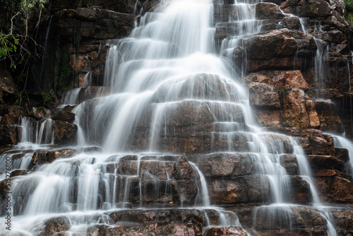 Beautiful view to wild and rocky cerrado waterfall