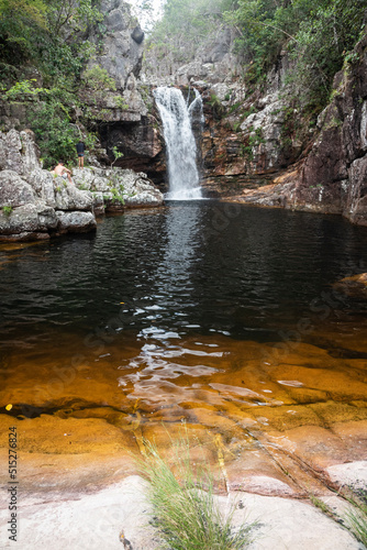 Beautiful view to wild and rocky cerrado waterfall