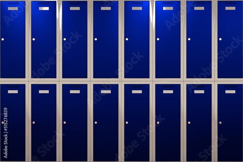 Blue metalic locker. 3D Render