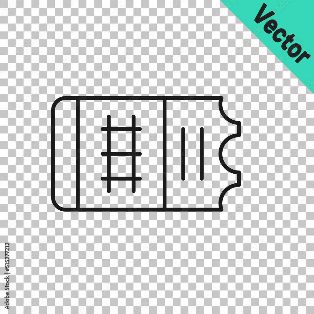 Black line Train ticket icon isolated on transparent background. Travel by railway. Vector Black line Train ticket icon isolated on transparent background. Travel by railway. Vector