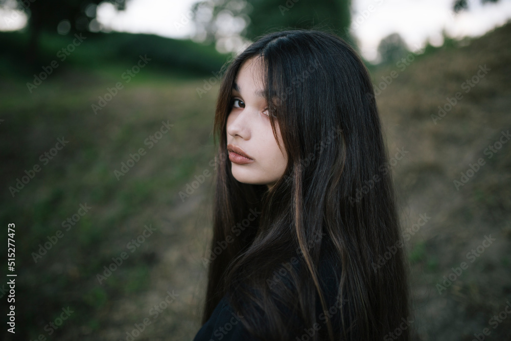 cute gothic long haired brunette woman cute gothic long haired brunette woman