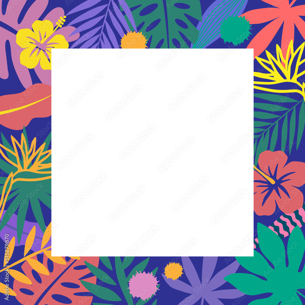 Obraz premium summer season colorful tropical border frame background, 여름시즌 컬러풀한 트로피칼 테두리 프레임 배경