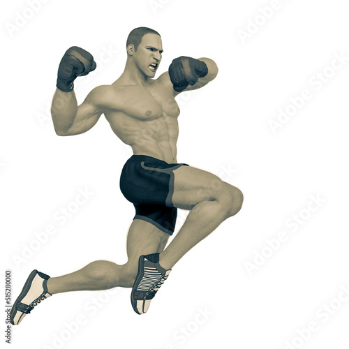 boxer cartoon super punch in a white background