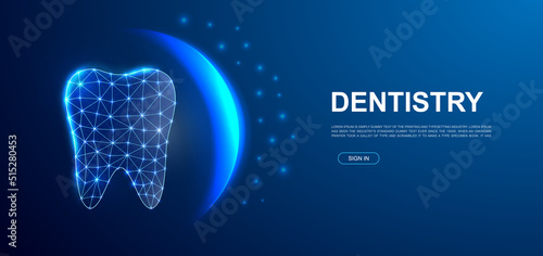 Tooth 3d polygonal symbol for landing page template. Low poly Stomatology illustration for promo banner design. Dentistry design illustration concept.