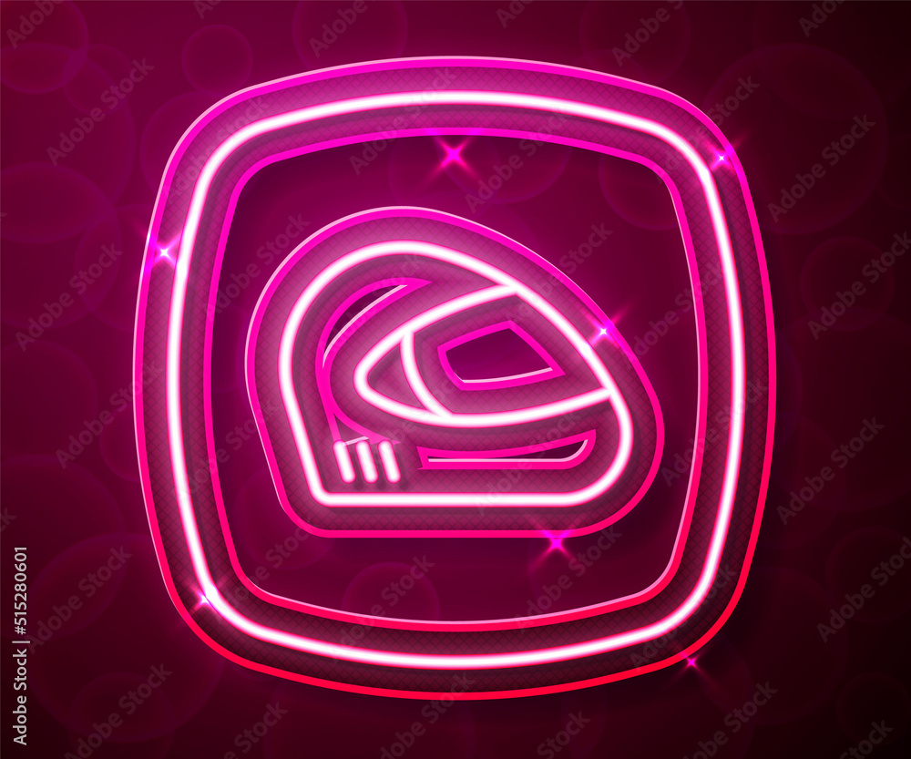 Fototapeta premium Glowing neon line Racing helmet icon isolated on red background. Extreme sport. Sport equipment. Vector