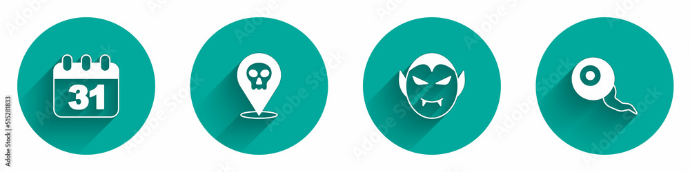 Set Halloween date 31 october, Skull, Vampire and Eye icon with long shadow. Vector Set Halloween date 31 october, Skull, Vampire and Eye icon with long shadow. Vector