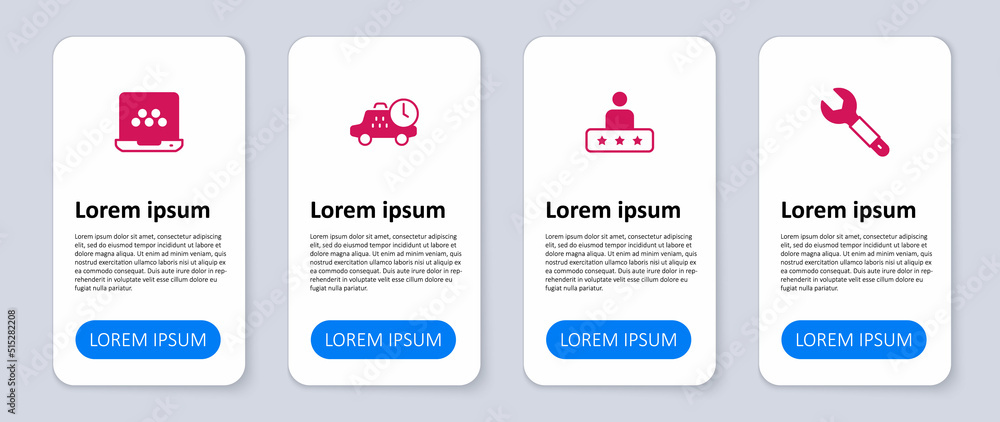 Set Wrench spanner, Taxi service rating, waiting time and mobile app. Business infographic template. Vector Set Wrench spanner, Taxi service rating, waiting time and mobile app. Business infographic template. Vector