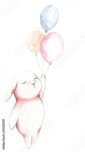 Cute watercolor bunny illustration, sleeping bunny, rabbit drawing for baby shower invitation, greeting cards, it's a boy, it's a girl card ,poster, printable frame art