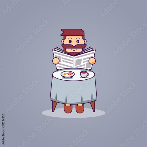 Breakfast morning with reading news illustration
