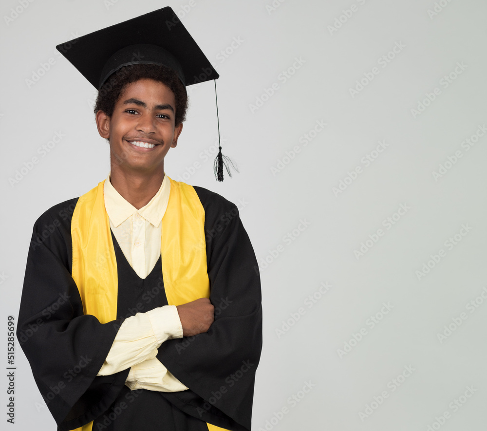 African american student girl in black graduation gown with diploma, at  blue suit posed. 10433206 Stock Photo at Vecteezy