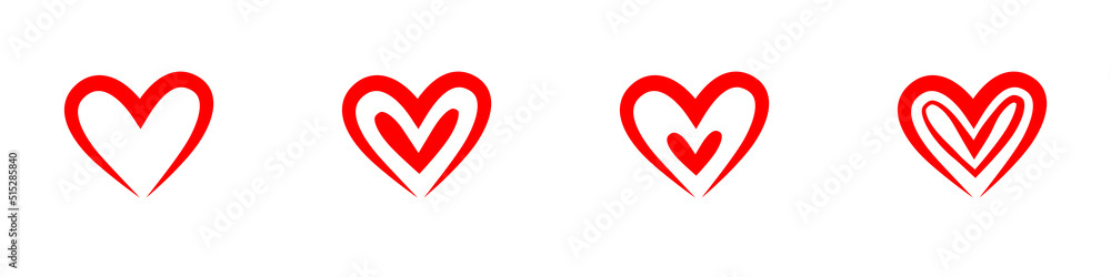 Conjunto de corazones rojos de diferentes estilos