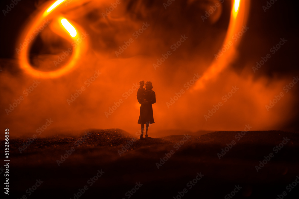 Fototapeta premium dead woman and boy zombies. horror halloween concept